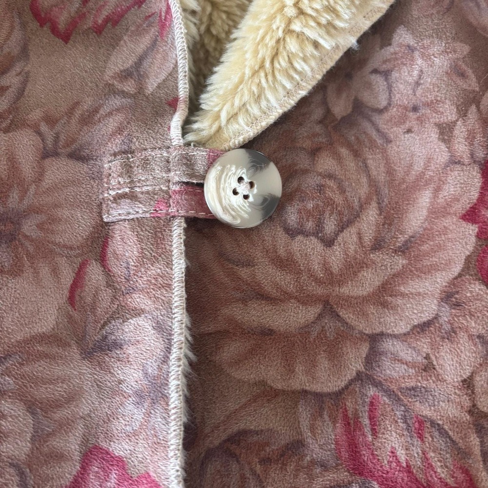 Coldwater Creek Floral Faux Suede Jacket Faux Fur Trim Penny Lane Boho Brown L - Picture 9 of 11